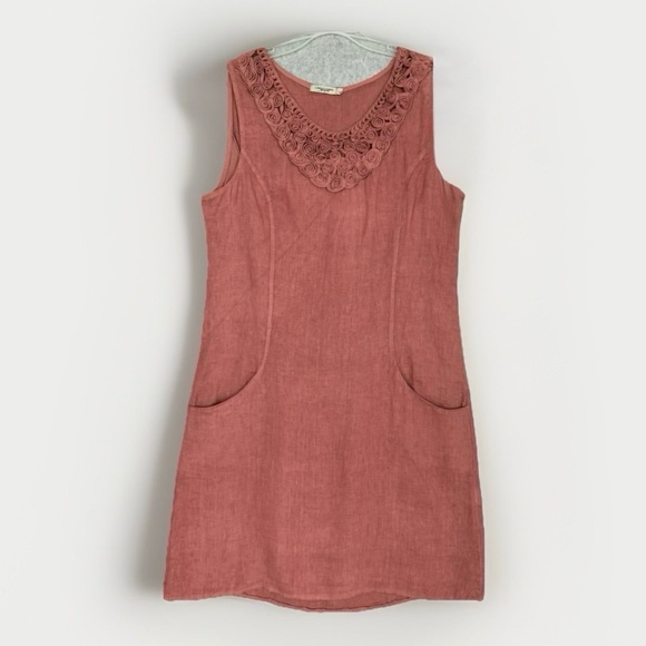 Lungo L’Arno Dresses & Skirts - Lungo L'Arno 100% Linen Dress Womens Large Lagenlook Shift Pockets Rosette READ